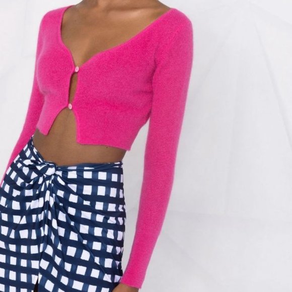 Jaquemus Cropped Cardigan Le Alzou Fushia Pink EU 44 - Picture 4 of 6